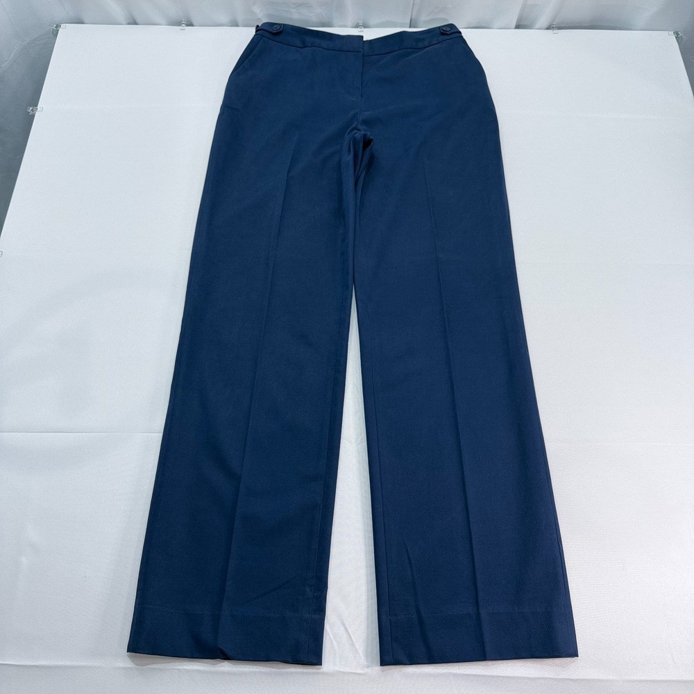 St‎ John Sport Wide Leg Dress Pants Women 8 Straight Tall Blue Stretch Trousers